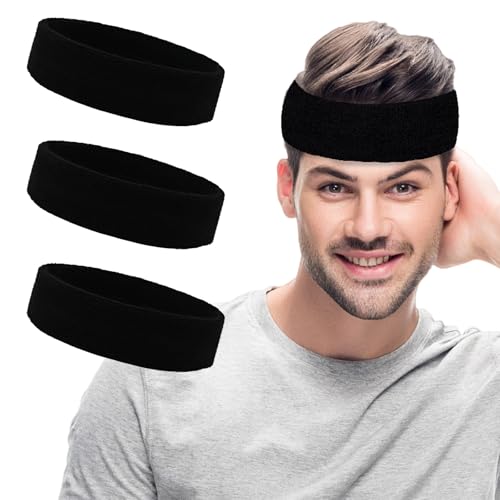 Image of Sweatbands Sports Headbands for Men & Women - 3 Pack Moisture Wicking Cotton Headband for Tennis, Basketball, Running, Gym - Sweat Band