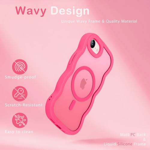 Amzfield Magnetic for iPhone 16e for iPhone 17e Case, Compatible with Magsafe Wavy Frame Cute Design Translucent Matte Hard Back Silicone Phone Case for iPhone 16 e for iPhone 17 e Women, Hot Pink by Amzfield - Used condition - Image 4