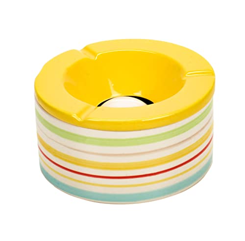 XXL-Wind-Aschenbecher mit abnehmbarem Deckel, Keramik Sturmaschenbecher, Tischaschenbecher für den Innen- und Außenbereich (Gelb)