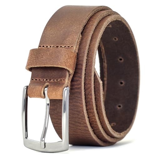 Ashford Ridge Made in England 35mm Full Grain Leather Belt with Classic Silver Buckle - Vintage Brown Large