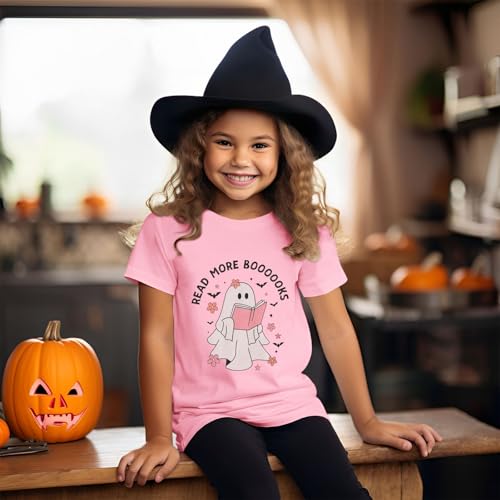 BOUTIKOME Kid Girls Halloween T-Shirt Ghost Read More Books Graphic Shirts Short Sleeve Tees Fall Tops Spooky Season Outfits2