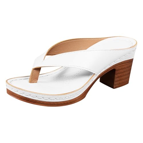 Genérico Zapatos De Vestir Mujer Chanclas tacones gruesos punta abierta vestir fiesta nupcial boda Comodos ligeros elegantes antideslizantes (White, 39)