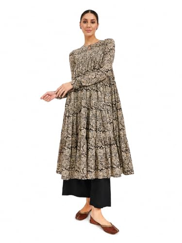 Image of FIORRA Women's Paisley Printed Pure Cotton Anarkali Kurta
