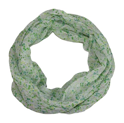 beybey® feiner Damen Loop Schal aus Seide und Viskose mit Blümchen Muster - Frühlingserwachen und die Brise des Lebens. (grün)