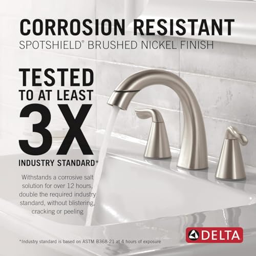 Delta Arvo Brushed Nickel Bathroom Faucet with Sprayer, 8 Inch 3 Hole Widespread Bathroom Sink Faucet with Pull Out Sprayer, Push-Pop Drain, SpotShield Stainless 35840LF-SPPD thumbnail 4
