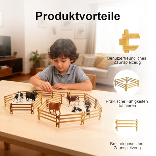 DYOUen 70 StüCk Pferdezaun Spielzeug,Weihnachten Corral Zaun Tierfiguren für Kinder,DIY Bauernhof Gartenzaun Zubehör,Mini Bauernhoftiere Dekorationsbedarf