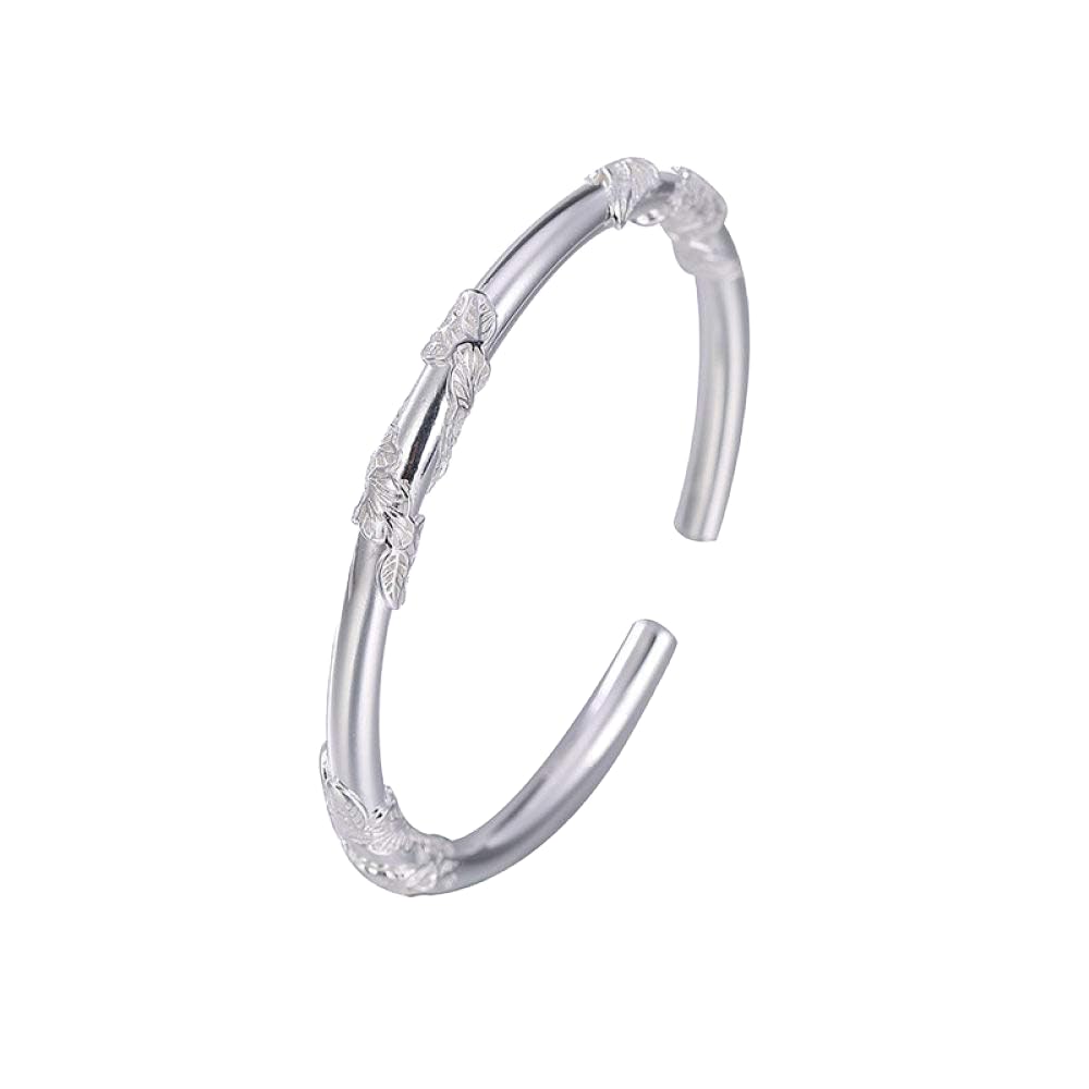 S925 Vintage Pulsera De Plata para Mujeres Hombres 3D Peonía Apertura Simple Y Sencillo Estilo Chino Personalidad Creativa Encanto Hermoso Regalo