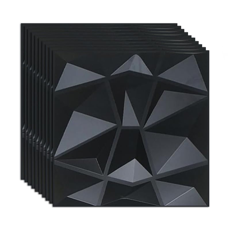 Tarwanear 3D Wall Panels Diamond Textured PVC Wall Panels,12"x12" Matt Black Wall Panels for Living Room,Office,Bedroom,Kitchen（30 Pack）