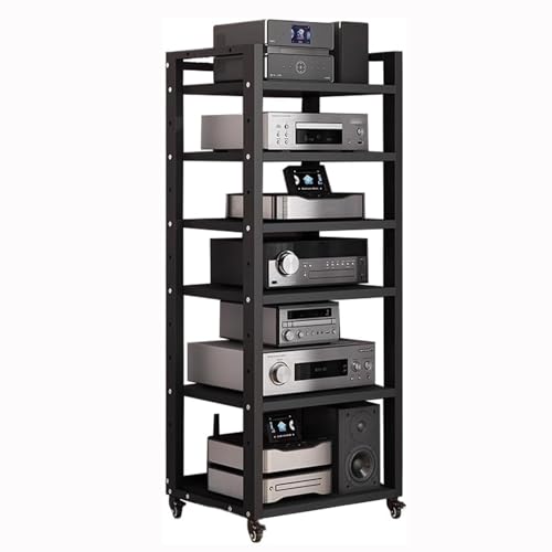 Mueble receptor estéreo con estante para audio y vídeo ajustable y ruedas de esquina