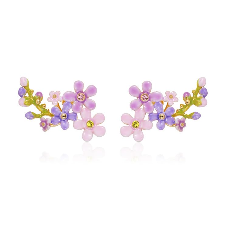 Lavender Purple Pink Flower Enamel Stud Earrings Jewelry Gift Juicy Grape