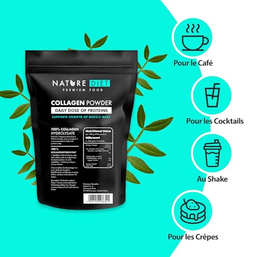 Nature Diet - Poudre de collagène (Type I, III) | 600 g | Hydrolysat | Sans saveur | Peptides de collagène – Image 6