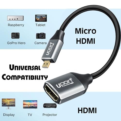 Image of Micro HDMI to HDMI Female Adapter - 20 cm, High Speed Adapter Supports 4K UHD 1080P Resolution 3D - Black