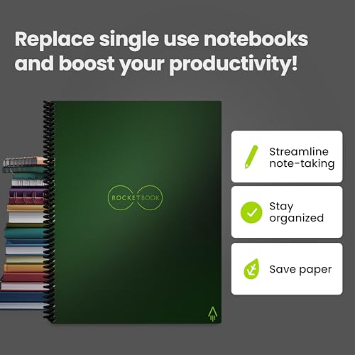 Image of Rocketbook Smart Reusable Notebook - Dot-Grid Eco-Friendly Notebook with 1 Pilot Frixion Pen & 1 Microfiber Cloth Included - Terrestrial Green Cover, Letter Size (8.5 inch x 11 inch)