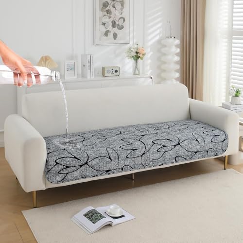Image of HOKIPO 'Elira Series' Water Repellent + Waterproof Quilted Sofa Mats | Make Your Own Sofa Cover Set | Length 180cm - Intense Grey Abstract Floral (NEW-5249-C2)