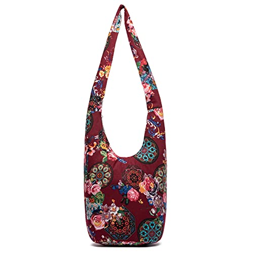 Sac à bandoulière en toile femme MIANZI bohème bordeaux