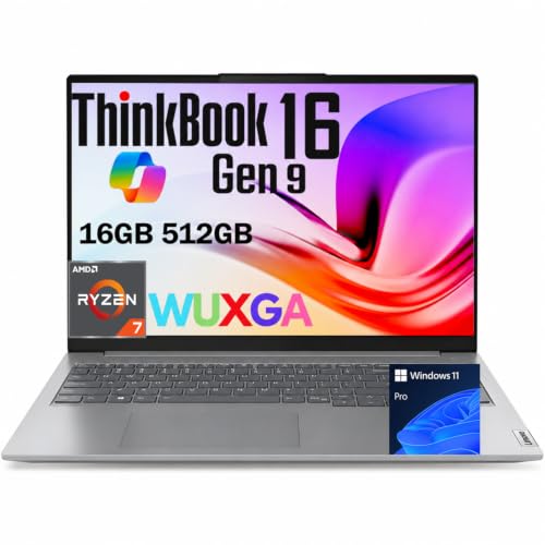 Image of Lenovo ThinkBook 16 Gen 9 Touchscreen Business Laptop, 16 inch WUXGA IPS Display, AMD Ryzen 7 250 Processor (Beats Intel Core Ultra 7), 16GB DDR5 RAM 2TB SSD, Backlit Keyboard, Windows 11 Pro