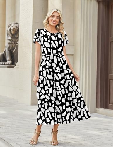 Image of Zeagoo Summer Dresses for Women 2026 Maxi Bohemian Floral Short Sleeve Long Dress Casual Flowy Tired Beach Sundress