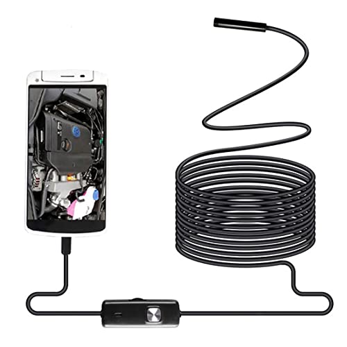 angelHJQ Endoscopio USB De 5,5 Mm, Cámara De Inspección De Boroscopio 3 En 1, con 6 Luces LED Ajustables, Cable De Serpiente Semirrígido, Resistente Al Agua IP67, para Teléfono Android Cover