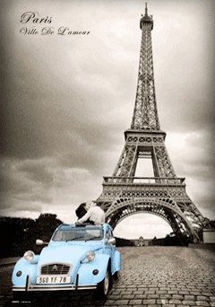 Affiche 2Cv Paris Romance 3D 47x67 cm pour décoration murale