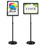 HUAZI Sign Holder Pedestal Sign Stand 8.5x11 inches with Base for Floor Vertical & Horizontal View Displayed,Snap-Open Frame with Safety Corner Outdoor,2 Pack