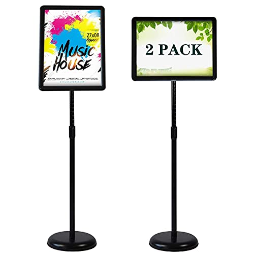 HUAZI Sign Holder Pedestal Sign Stand 8.5x11 inches with Base for Floor Vertical & Horizontal View Displayed,Snap-Open Frame with Safety Corner Outdoor,2 Pack