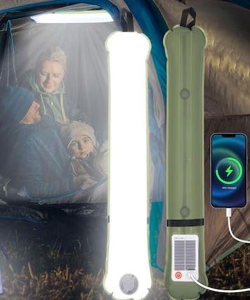 inflatable solar camping lantern,magnetic led tube light with usb-c 2000mah phone charger,ip66 waterproof tpu tent light for hurricane emergency,backpacking & off-grid survival (green)