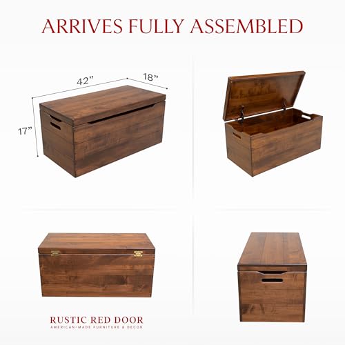 Image of Amish Made Wooden Storage Chest Trunk Box with Lid and Handles for Bedroom, Blanket, Clothes, Anti-Slam Hinges, Handmade, Rustic, Brown Maple Wood, Asbury Stain, 42 inch