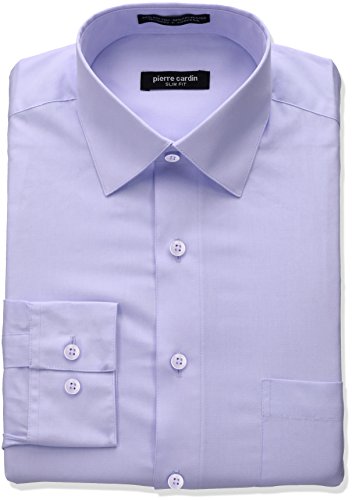 Pierre Cardin Men's Slim Fit Solid Broadcloth Semi Spread Collar Shirt, Violet, 16