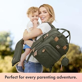Dikaslon Diaper Bag Backpack with Portable Changing Pad, Pacifier Case and Stroller Straps, Large Unisex Baby Bags for Boys Girls, Multipurpose Travel Back Pack for Moms Dads, Army Green