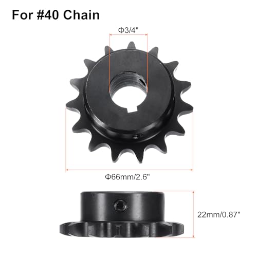 Image of uxcell #40 Chain Roller Sprocket B Type, 3 /4 inch Bore 15 Tooth Single Strand Chain Sprocket, Carbon Steel, Keyway with Set Screws