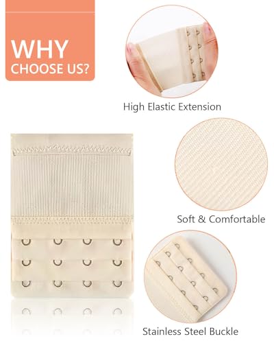 4 PCS Women's Bra Extenders 4 Hooks 3 Rows Stretchy Bra Extension Strap Elastic Bra Band Hook Bra Strap Extender Bra Extenders 4 Hooks Plus Size (3.8" x 2.95",with 3/4" Hook Center Spacing)3