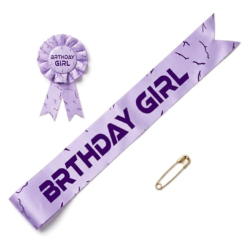 WEGLS for K-Pop Purple Birthday Girl Sash & Badge Pin Set Party Accessory