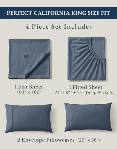 Image of LANE LINEN 100% Organic Cotton Sheets for California King Size Bed - Soft Percale Sheets, Breathable Luxury Hotel Style Fully Elasticized Mercerized 15 inch Deep Pocket Cal King Sheet Set- Estate Blue