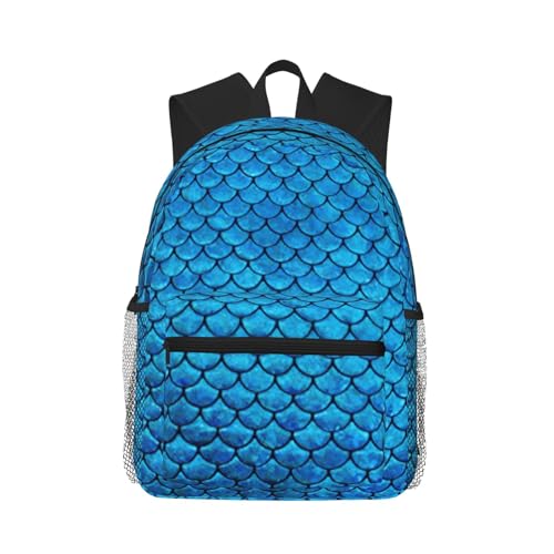 Sac à dos décontracté imperméable bleu imprimé écailles idéal pour l'université