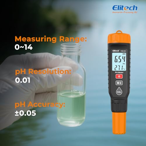 Elitech PHM-230 Professional pH Pen Meter – Digital Tester for pH & Temperature in Hydroponics, Growing Solutions, Drinking Water with ATC & Full Calibration Kit (0.00–14.00) for Plant Health