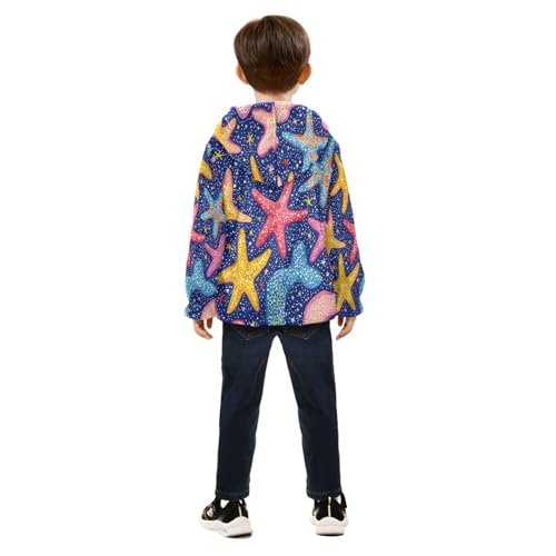 Colorful Starfish Toddler Fleece Jacket Girl Boys Hooded Fleece Jacket Coat Warm Outwear Zip-up 3-10T4