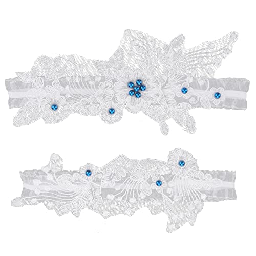 2 Pièces Jarretiere Femme Mariée Jarretière Mariage Blanc Dentelle Jartiere Jambe Anneau Ensemble Cousu à la Main Fausse Perle Porte Jarretelles Perle Accessoires de Mariée Femme Filles