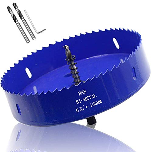 Image of Luomorgo 6 1 /8 inch Hole Saw, 155mm, 1 1 /4 inch Cutting Depth | HSS Bi-Metal, Hex Shank Drill Bit Adapter, For Wood Cornhole Boards Plastic Drywall Fiberboard