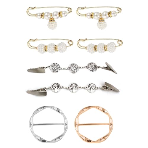 Image of 8 Pcs Fashion Accessories -Vintage Sweater Clips Scarf Ring Clip -Shirt /Dress /Ties /Sweater /Shawl Clips Pearl Brooch Pins -Brooches for Women Circle Clip Decoration (C)