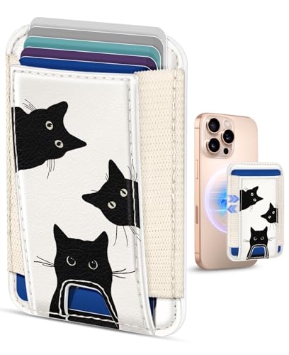 Porte-cartes magnétique en cuir pour femmes iPhone 16 15 14 13 12 Trois chats