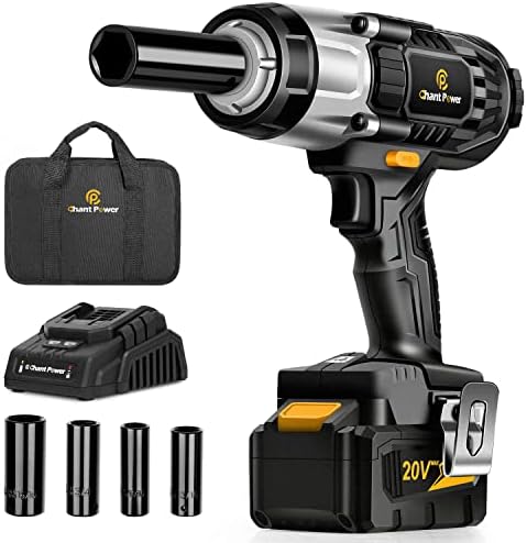 C P CHANTPOWER 20V Cordless Impact Wrench with 1/2” Chuck, 4.0Ah Lithium-ion Battery, Strong Motor Max Torque 450N.m,Variable Speed, 4PCS Sockets, Fast Charger and Tool Bag Included