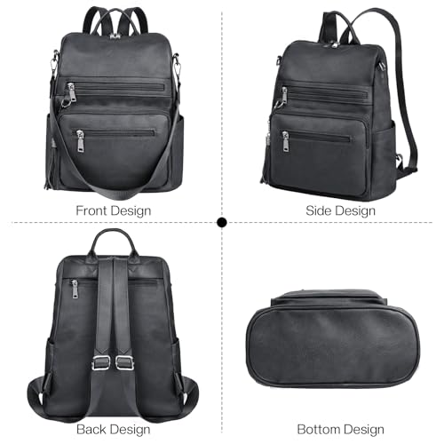 ECOTISH Damen-Rucksack veganem Leder Groß Stylisch Frauen Designer Schultertasche Reiserucksack mit Quaste Cityrucksack Rucksacktasche (schwarz)