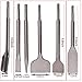 6-Piece Chisel Set for SDS Plus Bits Tile Grooving Scraping Flat Point Scaling Chisels Hammer Drill Tool Set for Tile Masonry Concrete Brick Stone Work 40Cr Steel Drill Bit Set w SDS Plus Shanks