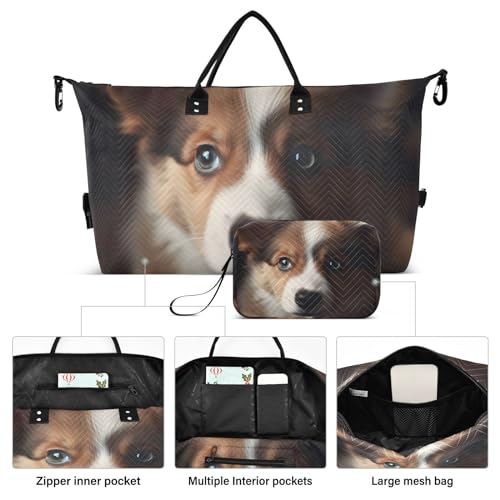 Large Travel Duffel Bag, Dog and Puppy Sports Tote Gym Bag, Shoulder Weekender Overnight Bag for Women Men, Carry On Luggage with Toiletry Bags2