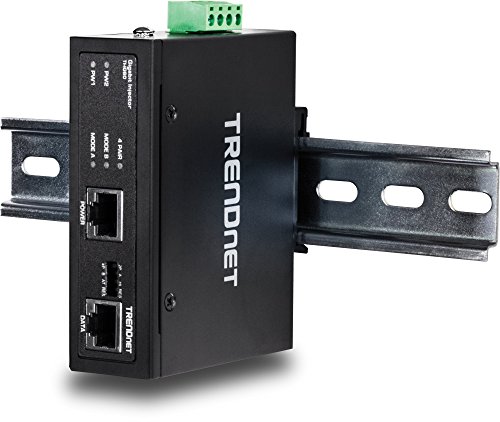 Image of TRENDnet Hardened Industrial 60W Gigabit PoE+ Injector, DIN-Rail Mount, IP30 Rated Housing, Includes DIN-Rail & Wall Mounts, TI-IG60,Black