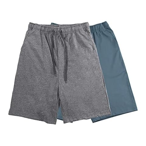 HomyComy Herren 2er-Pack Schlafshorts Gestrickte Schlafanzughose Pyjamahose kurz Baumwolle Lounge-Hose Nachthose Freizeithose Cover