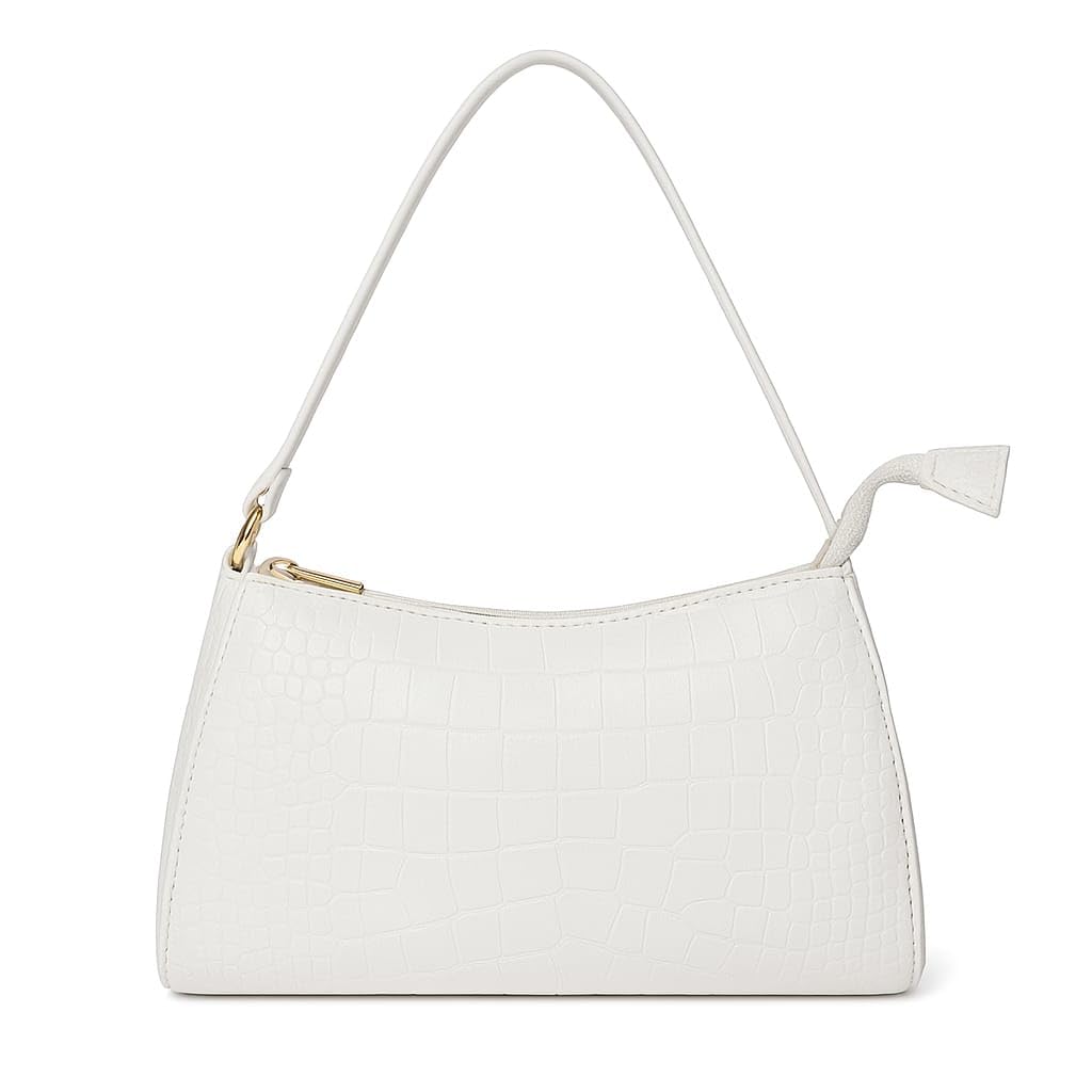 Trendy Croc-Effect Shoulder Handbag for Women | Mini Underarm Purse | Premium PU Leather Fashion Shoulder Bag with Zipper Closure | Lightweight Casual Party Travel Office Shopping Tote Gift for Girls-picture-51