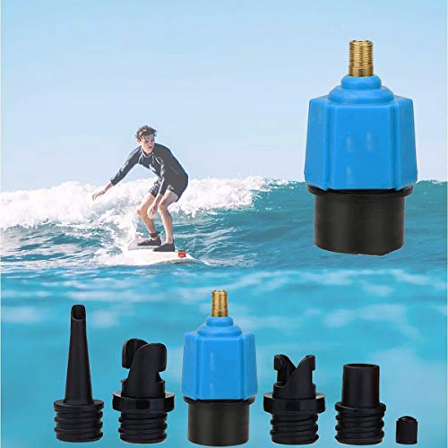 Adaptador Bomba Inflado SUP Convertidor, Adaptador Kayak de Válvula Air Multifunción Convertidor, Portátil Accesorio Adaptador de Bomba con 4 boquillas de SUP para cama Inflado Barco Tabla de Surf