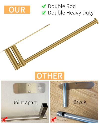 Image of STWWO Under Cabinet Paper Towel Holder, Self Adhesive PaperTowel Rack, Gold | Under Counter Under Sink Paper Towel Holder, Self-Adhesive or Wall Mounted, Fits Kitchens Bathrooms & RV