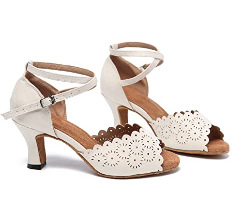 Minishion Women's Latin Salsa Floral Suede Dance Shoes Formal Party Sandals4